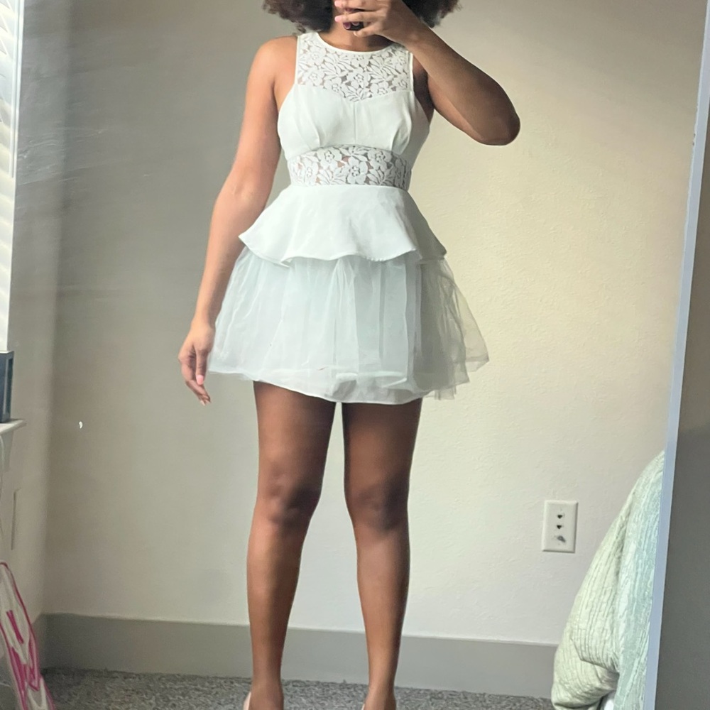 BCBGGeneration Mint Green Floral Lace Peplum Dress